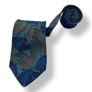 Koshins Clothiers Silk Tie Blue Gray Leaf Design Vintage Men's Size 3"x55"
